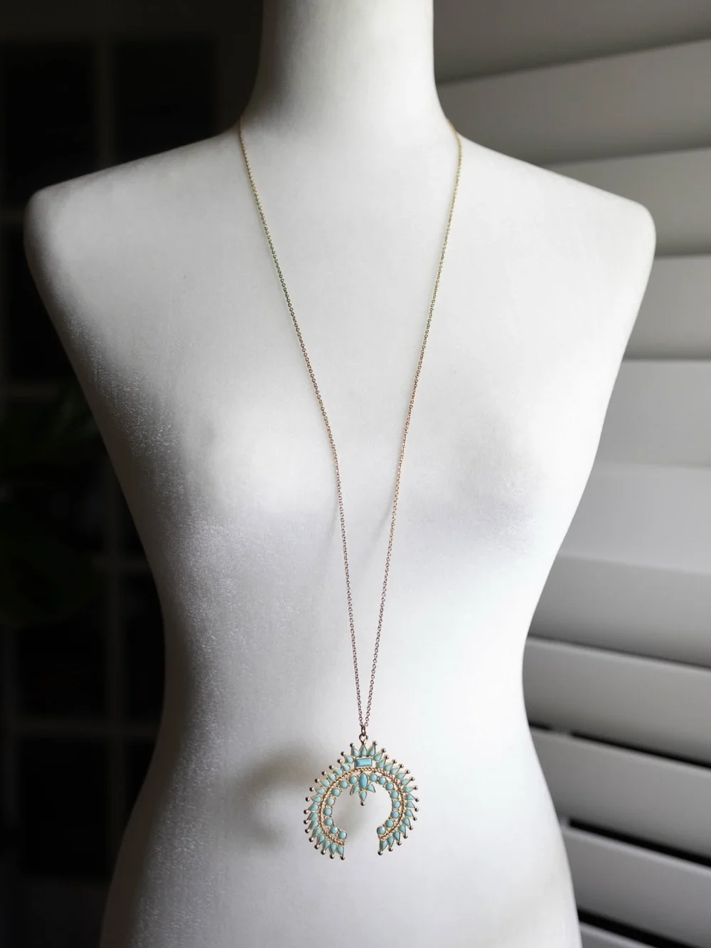 Gold-Tone‎ Turquoise Statement Pendant Necklace